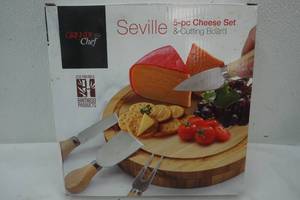 lot 336 image: New Kitchenware, Seville 5-pc Cheese Set with Bamboo cutting board