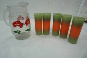 lot 345 image: Glass Pitcher and 5 serving Glass
