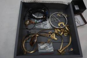 lot 380 image: Small Gray Box with Cosmetic Jewelry