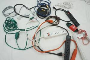 lot 480 image: Lot of Surge Protectors and a couple of extension cords (white, green, gray, red