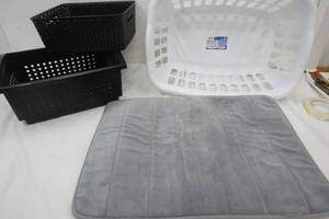 lot 570 image: Laundry Basket, Bathroom mat, 2 storage bins