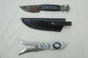 lot 619 image: Homemade Shank and Two sided locking Blade Knife