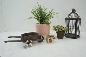 lot 655 image: Home Decor Fake Plant in Pink Pot and more
