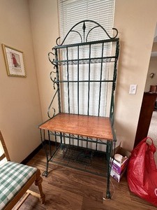 lot 163 image: Bakers Rack Green Painted Metal and Wood