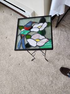 lot 10 image: Stain Glass Look Plastic and Metal Plant Stand Measuring 9.5x9.5x25.5
