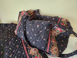 lot 29 image: Vintage Retired Vera Bradley Petit Point Black Floral Large Garment Bag and Duffle Travel Bag