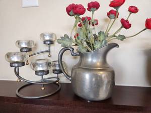 lot 44 image: Pewter like Vase and Tealight Candle Holder