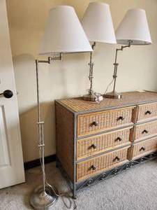 lot 80 image: Set of Three Lamps - Two Table and One Floor all with adjustable bases - dresser not included