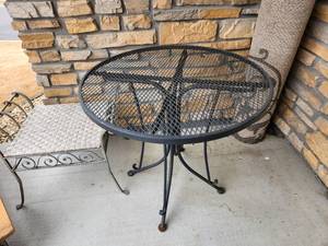 lot 140 image: Metal Patio Table and Two Chairs