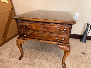lot 65 image: Vintage Antique Side Table with Double Drawer Size Front Drawer Measuring 22x28x20