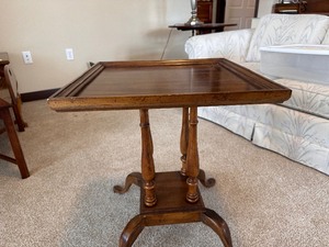 lot 70 image: Square Top Vintage Side, Parlor or Card Table with Carved Columnar Supports