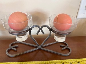lot 132 image: Two Hearts Base Scandinavian Metal and Glass Candle Holder