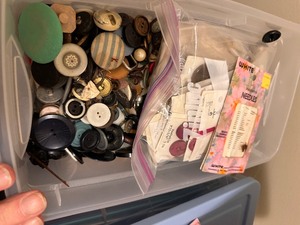 lot 135 image: Box of Buttons and Sewing Essentials