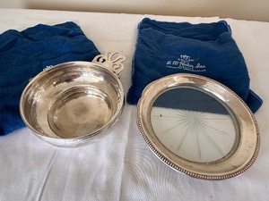 lot 143 image: Sterling Silver Frank M Whiting & Co Porraige Bowl and Antique Silver & Cut Glass Dish