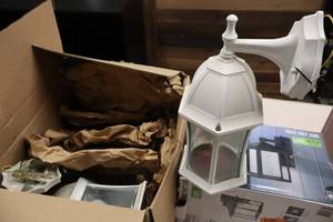 lot 284 image: Lot of (2) Exterior Wall Lantern White Finish