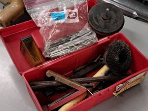 lot 563 image: Tool Box with Drill Bits, Chisel Bits, Power Brush