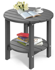 lot 123 image: PASAMIC Double Adirondack Round Side Table, 18 HDPE Outdoor Side Tables