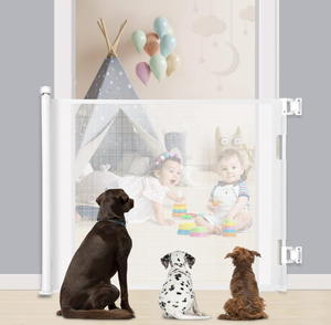 lot 130 image: Baby Gate, MYPIN Extra Wide Retractable Dog Gates Indoor Stair Gates