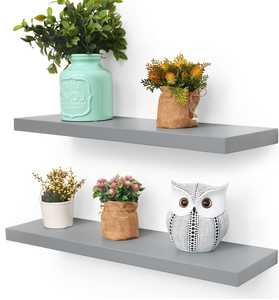 lot 252 image: LOT OF 2 Floating Shelves for Wall Grey, Solid Wood Wall Mounted Shelves