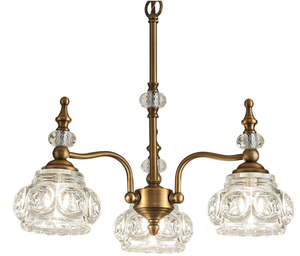 lot 278 image: Vintage Pendant Light Fixture, Modern 3 Lights Brass Glass Pendant Lighting
