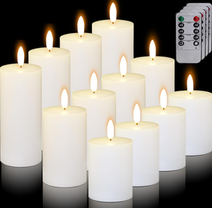 lot 294 image: LOT OF 12 White Flameless Candles Flat Top LED Candles with Remote Timer