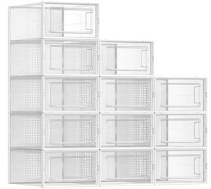 lot 296 image: LOT OF 12 Shoe Storage Organizers, Stackable Clear Plastic Boxes for Closet