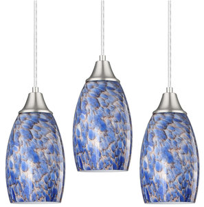 lot 404 image: Mini Glass Pendant Lights Kitchen Island Blue Brown Crackle Glass Pendant Light 3pack