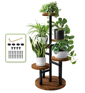 lot 206 image: 5 Tier Plant Stand, Tall Metal Wood Shelf Holder for Indoor Plants