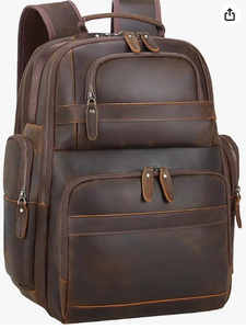 lot 301 image: TIDING Mens Vintage Leather Backpack 15.6 Laptop Bag