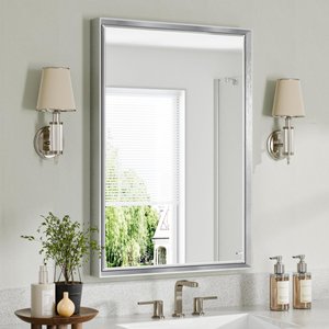 lot 302 image: Bathroom Mirror, 24x36 Brushed Nickel Beveled Bathroom Mirror