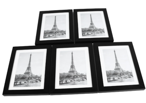 lot 322 image: Set of 5 Elegant 7 Inch High Transparency Black Photo Frames, Measures 13 x 19