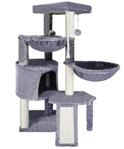 lot 363 image: Xin Three Layer Cat Tree with Cat Condo and Two Hammocks,Grey