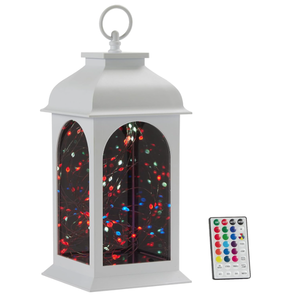 lot 375 image: 12.75Outdoor Lantern Decorative with Timer,Plastic Glass White Hanging Lantern with LED Fairy Lights