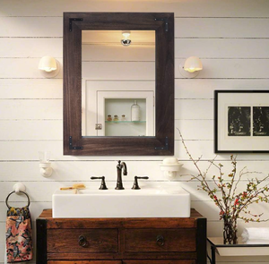 lot 35 image: YOSHOOT Rustic Wooden Framed Wall Mirror
