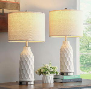 lot 82 image: LOT OF 2 Ceramic Table Lamp, 3-Way Dimmable Touch Control Table Lamp