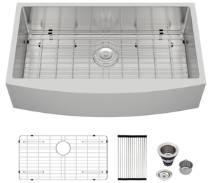 lot 84 image: 36 Inch Farmhouse Sink - Logmey Stainless Steel Apron Front Kitchen Sink 16 Gauge Single Bowl