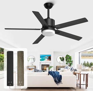 lot 93 image: Black Ceiling Fans with Lights - Outdoor Ceiling Fan with Remote, 52 Inch Modern Ceiling Fan for Patio