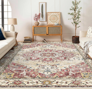 lot 487 image: Washable Area Rug- Living Room Farmhouse Vintage Oriental Rug