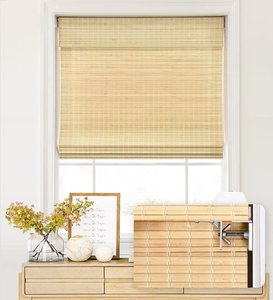lot 515 image: No Tools No Drill Cordless Bamboo Roman Shades, Privacy Window Treatment, Roll Up Bamboo Blinds for Window