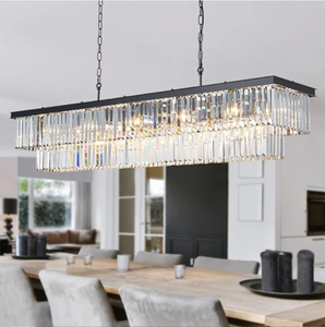 lot 68 image: Modern Black Crystal Chandelier Lighting - L59 Inch, 17 Lights Rectangle Ceiling Hanging Chandelier