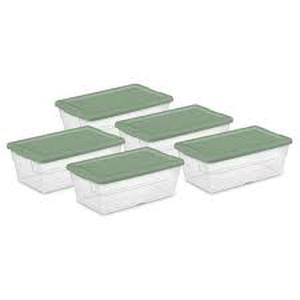 Stackable 6 Quart Clear Home Storage Tote Box Container with Handles Crisp Green (5 Pack)