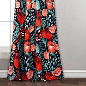 Set of 2 Poppy Garden Light Filtering Window Curtain Panels - Lush Dcor-NavyCoral-95x52