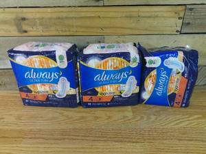 3 Packs of Always Ultra Thin Overnight Pads 50ct-1 Pack missing about 12