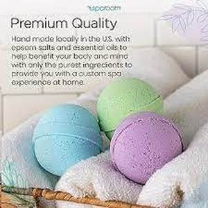 Two (2) SpaRoom Soothe and Relax Handmade Natural Essential Oil Aromatherapy Bath Bombs, Set of 3, Lavender, Eucalyptus and Peppermint