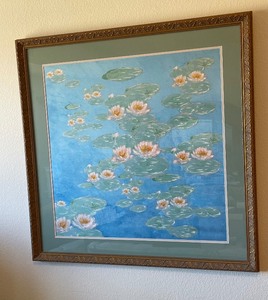 Large Gold Framed Water Lily Print 36 x 36
