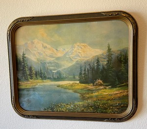 Vintage framed Mountain and Lake landscape