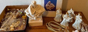 Holy Family Statue, Four Porcelain Angels and Gold Christmas decor lot
