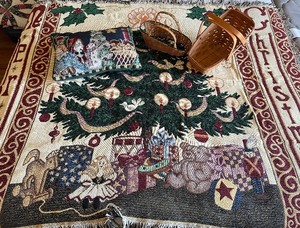 Longaberger Sleigh Basket, Christmas throw with matching pillow and small sled