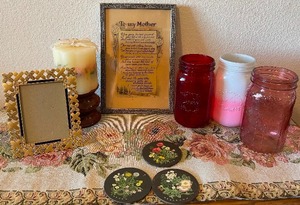 Vintage To My Mother framed art and pink floral decor lot