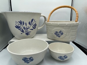 Pfaltzgraff Yorktowne stoneware lot-oversized batter bowl and basket weave lot